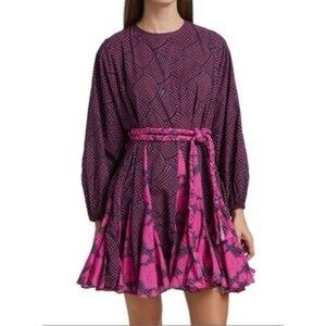 Rhode‎ Pink Purple Ella Long Sleeve 100% Cotton Geo Red Print Mini Dress